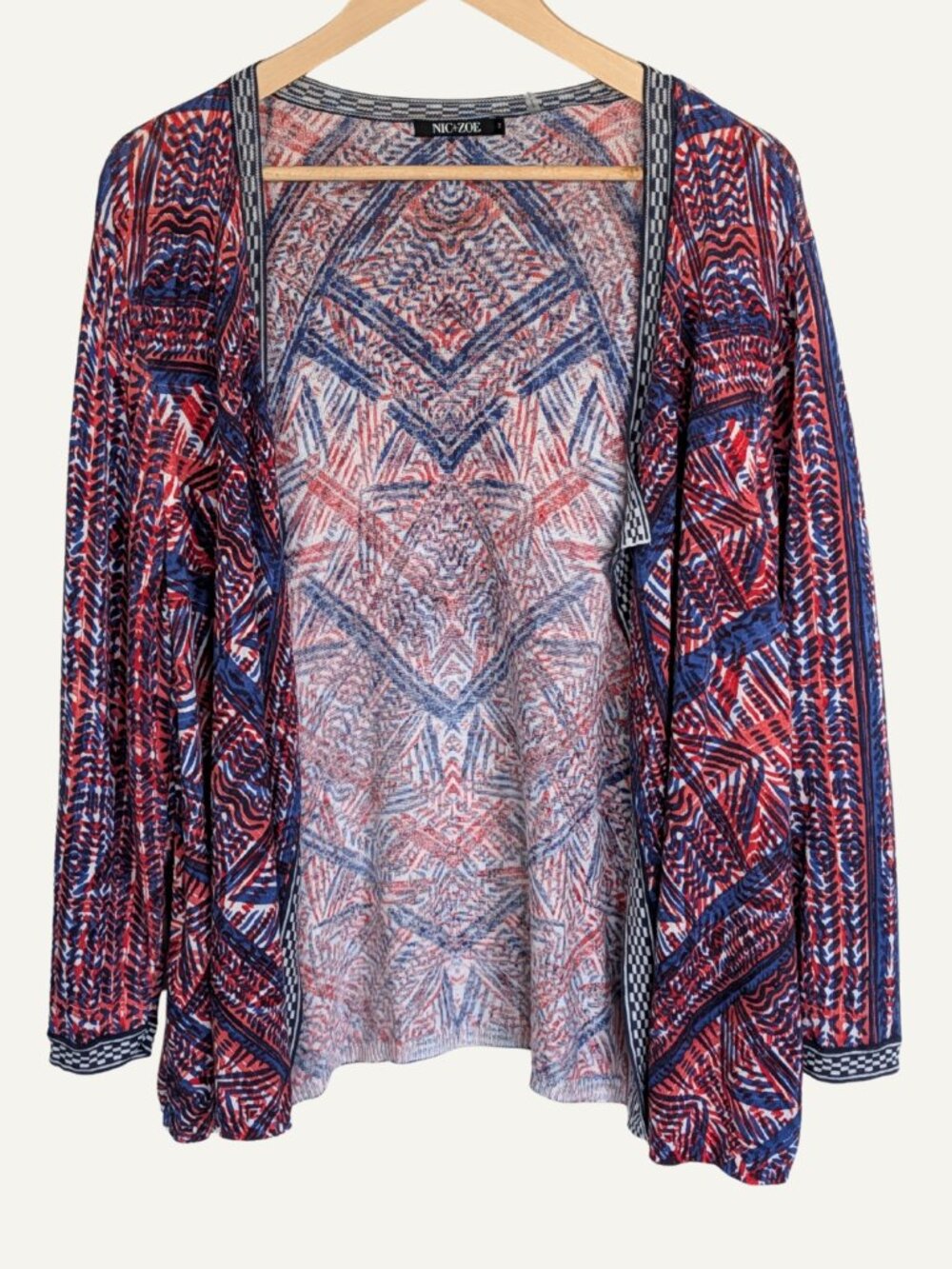 NIC+ZOE Picasso Linen Blend Open Front Cardigan Women’s 1X Multicolor Artsy Knit